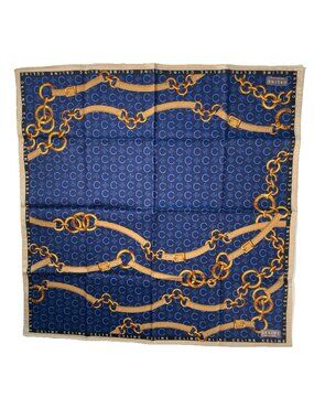 NWT Celine Chain Belt Print Cotton Scarf Blue Monogram